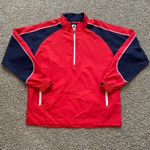 NWOT FootJoy Red Navy White Polyester Quarter Zip Windbreaker Jacket